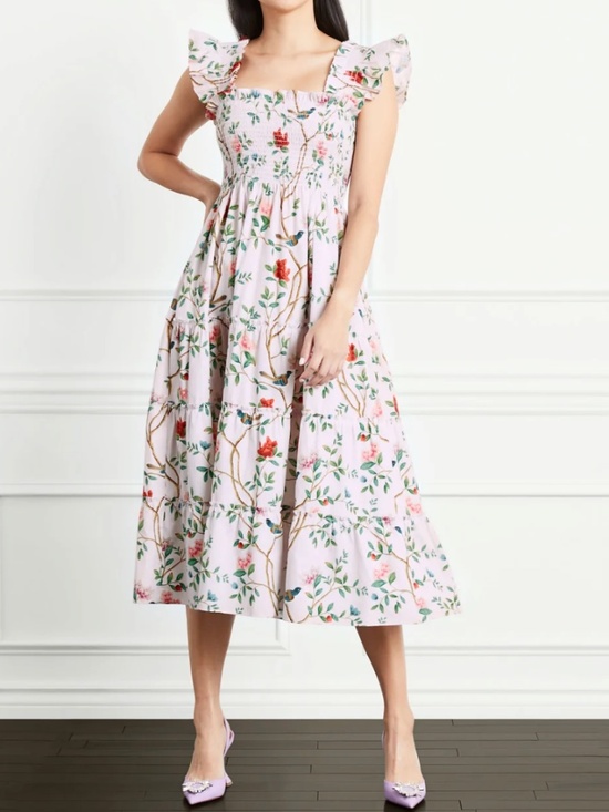 Hill House Dresses & Skirts - Hill House Home x Diane Hill Ellie Nap Dress Pink Floral Bird Print Smocked Midi